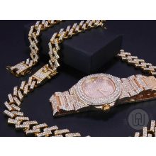 Full Iced out prong miami karkötő, nyaklánc, óra szett