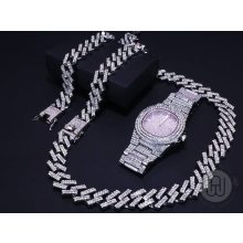 Full Iced out prong miami karkötő, nyaklánc, óra szett