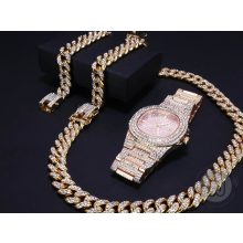 Full iced out miami curb karkötő, nyaklánc, óra szett