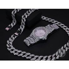 Iced out miami curb karkötő, nyaklánc, óra szett
