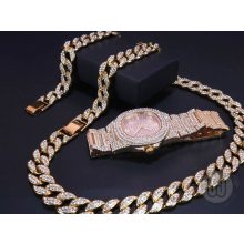 Iced out miami curb karkötő, nyaklánc, óra szett