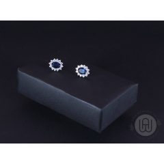 Fülbevaló ezüst kék köves pave halo díszítéssel