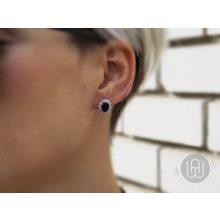 Fülbevaló ezüst kék köves pave halo díszítéssel