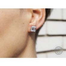 Szett ezüst nyaklánc, fülbevaló, gyűrű nagy köves pave halo díszítéssel