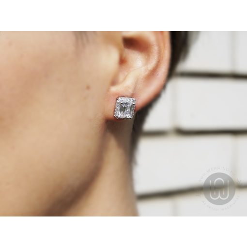 Szett ezüst nyaklánc, fülbevaló, gyűrű nagy köves pave halo díszítéssel