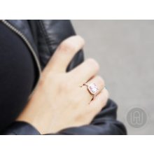 Szett ezüst gyűrű, fülbevaló rózsaszín köves pave halo díszítéssel 