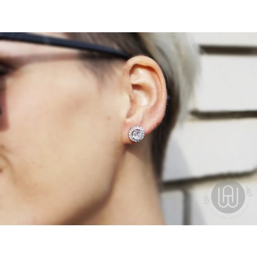 Szett ezüst gyűrű, fülbevaló kerek köves pave halo díszítéssel