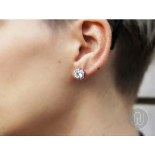 Szett ezüst kocka köves nyaklánc, fülbevaló pave halo díszítéssel