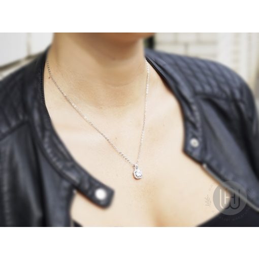 Szett ezüst kocka köves nyaklánc, fülbevaló pave halo díszítéssel