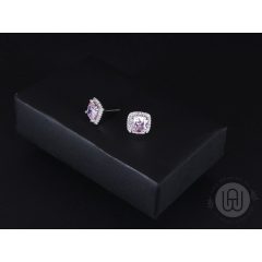   Fülbevaló ezüst rózsaszín kővel pave halo díszítéssel