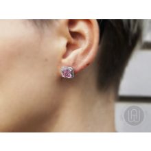 Fülbevaló ezüst rózsaszín kővel pave halo díszítéssel