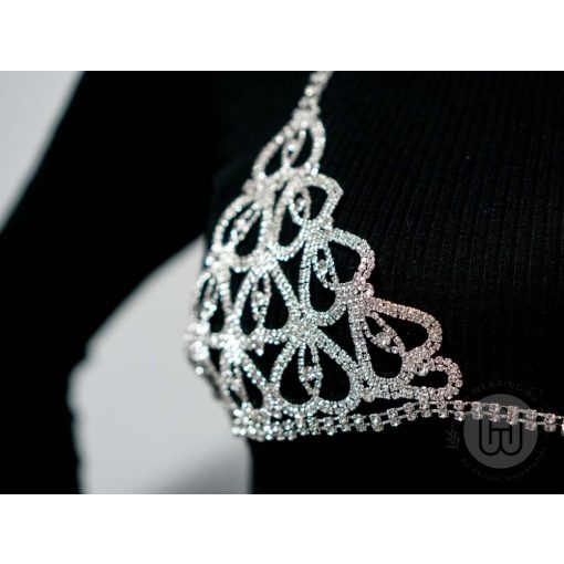 Testlánc, ezüst színű, köves melldísz