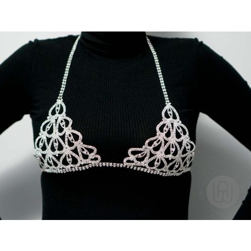 Testlánc, ezüst színű, köves melldísz