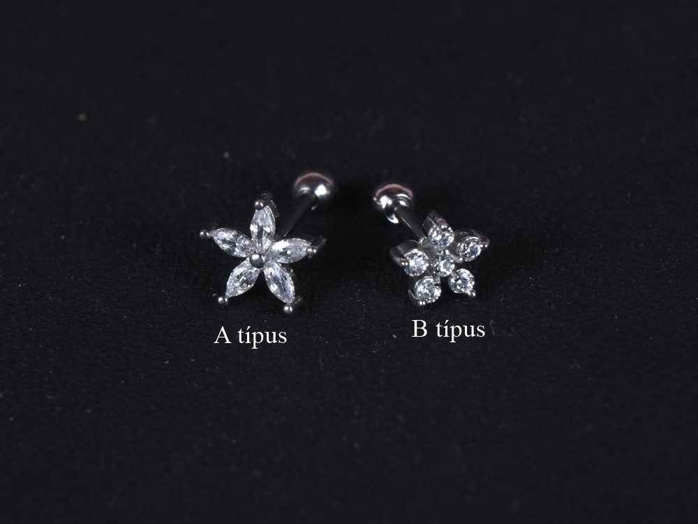 Fül piercing, virág, 2 típusban, ezüst színben - wearing éks