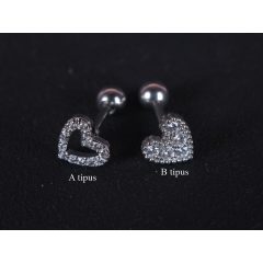 Fül piercing, szivek, 2 típusban, ezüst színben