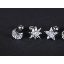 Fül piercing, holdak és csillagok, ezüst színben
