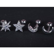 Fül piercing, holdak és csillagok, ezüst színben