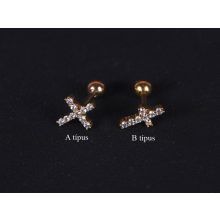 Fül piercing, köves kereszt, 2 típusban, arany színben