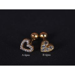 Fül piercing, szivek, 2 típusban, arany színben