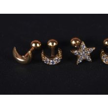 Fül piercing, holdak és csillagok, arany színben
