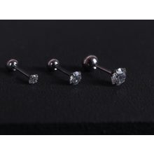 Piercing, nagy köves gömb véggel, ezüst szín, fehér kővel