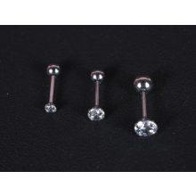 Piercing, nagy köves gömb véggel, ezüst szín, fehér kővel