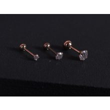 Piercing, nagy köves gömb véggel, rosegold szín, ezüst kővel