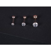 Piercing, nagy köves gömb véggel, rosegold szín, ezüst kővel