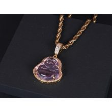 Medál, rózsaszín köves buddha