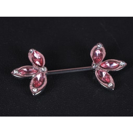 Mellbimbó piercing, köves pink szirmok