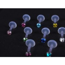 Fül piercing, talpas bioplast, kővel 10 mm szár 2 kő méretben