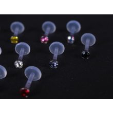 Fül piercing, talpas bioplast, kővel 10 mm szár 2 kő méretben