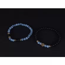 Karkötő, gyöngy, kék-fekete szett