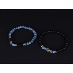 Karkötő, gyöngy, kék-fekete szett