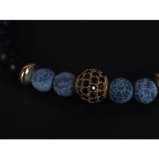 Karkötő, gyöngy, kék-fekete szett