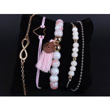 Karkötő szett rózsaszín, 5 db-os gyöngyös