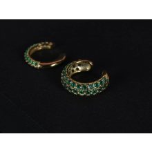Fülgyűrű, arany színű, zöld köves 2 méretben
