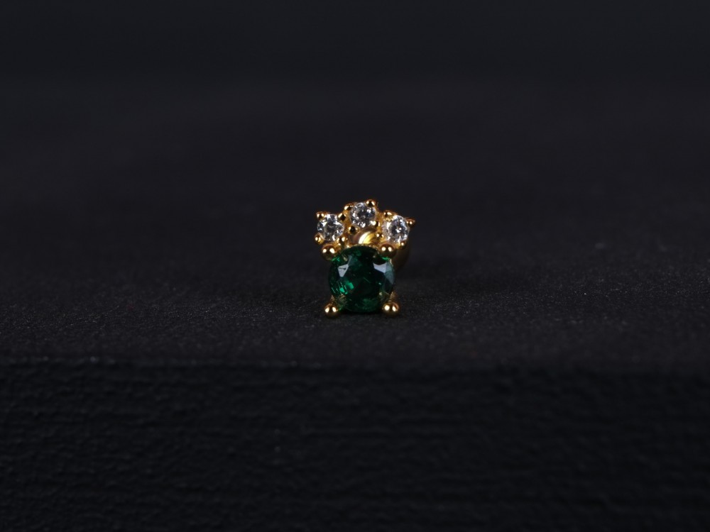 Fül piercing zöld-fehér köves - wearing ékszer webáruház