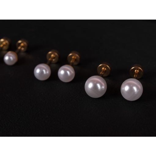 Kényelmes fülbevaló, arany egész gyöngy 3 méretben