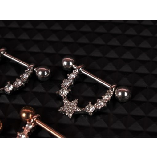 Mellbimbó piercing, köves félkör csillag motívum pár