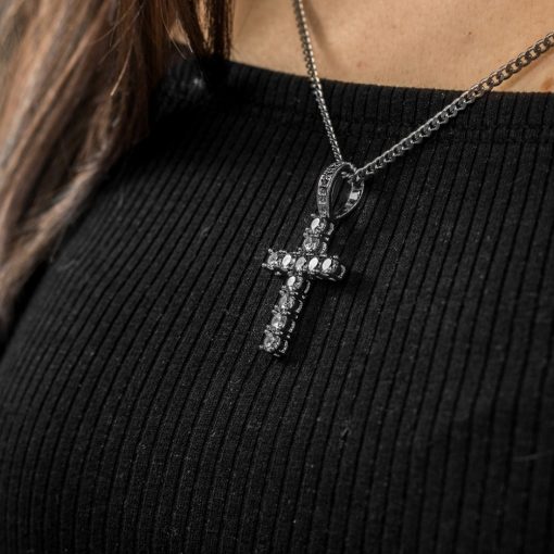 Iced Cross Pendant - (Female) nemesacél nyaklánc iced out köves kereszt medállal