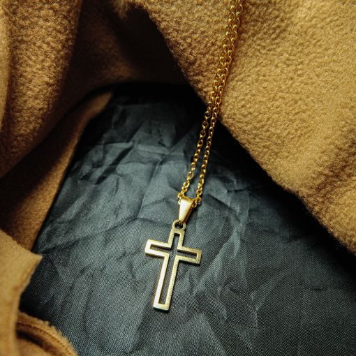 Steel cross - Gold nemesacél nyaklánc kereszt medállal